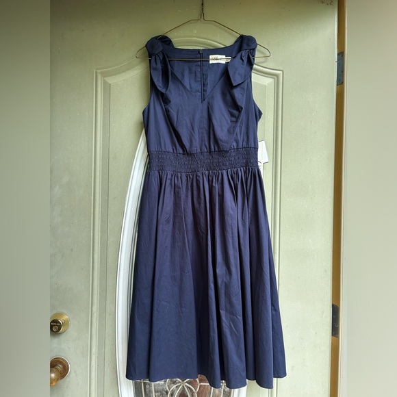 Eliza J Navy Midi Dress | NWT | Luxury Cotton/Linen Dress Size 6 & 8 - Picture 2 of 8